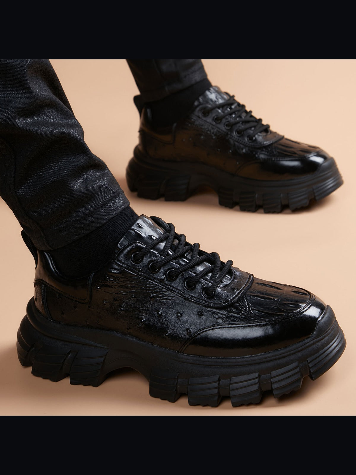 Black handcrafted genuine leather shoes - color image