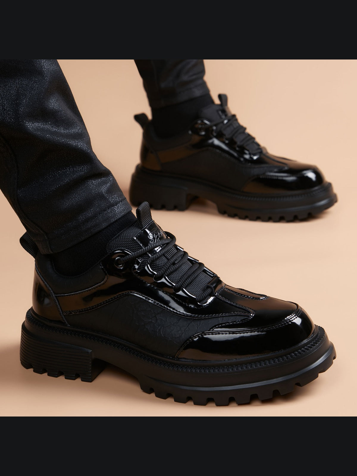 Black handcrafted genuine leather shoes - color image