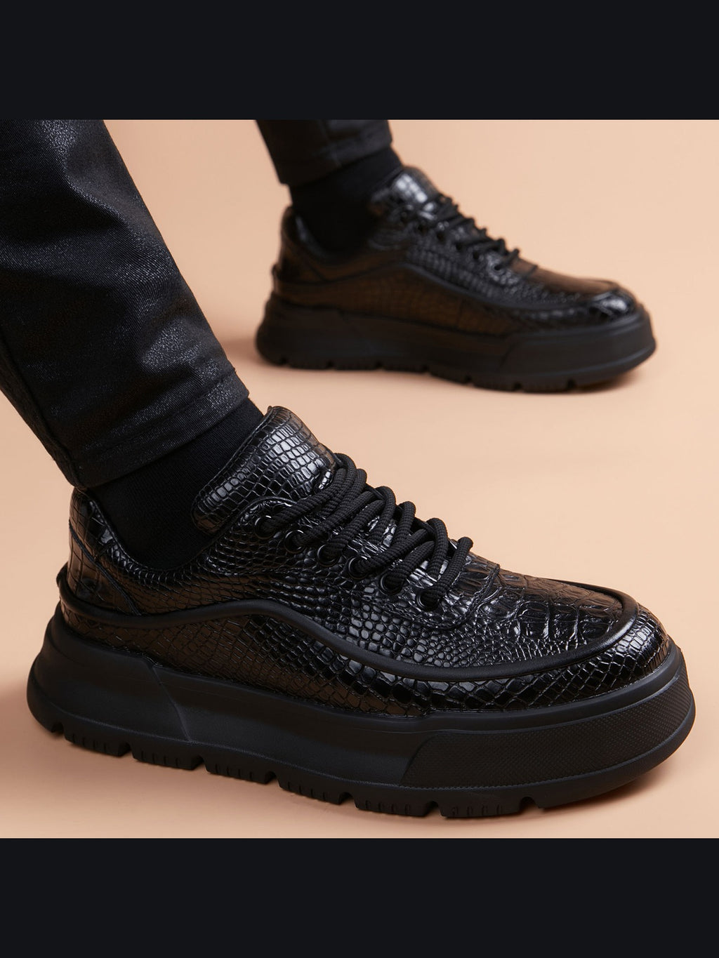 Black handcrafted genuine leather shoes - color image