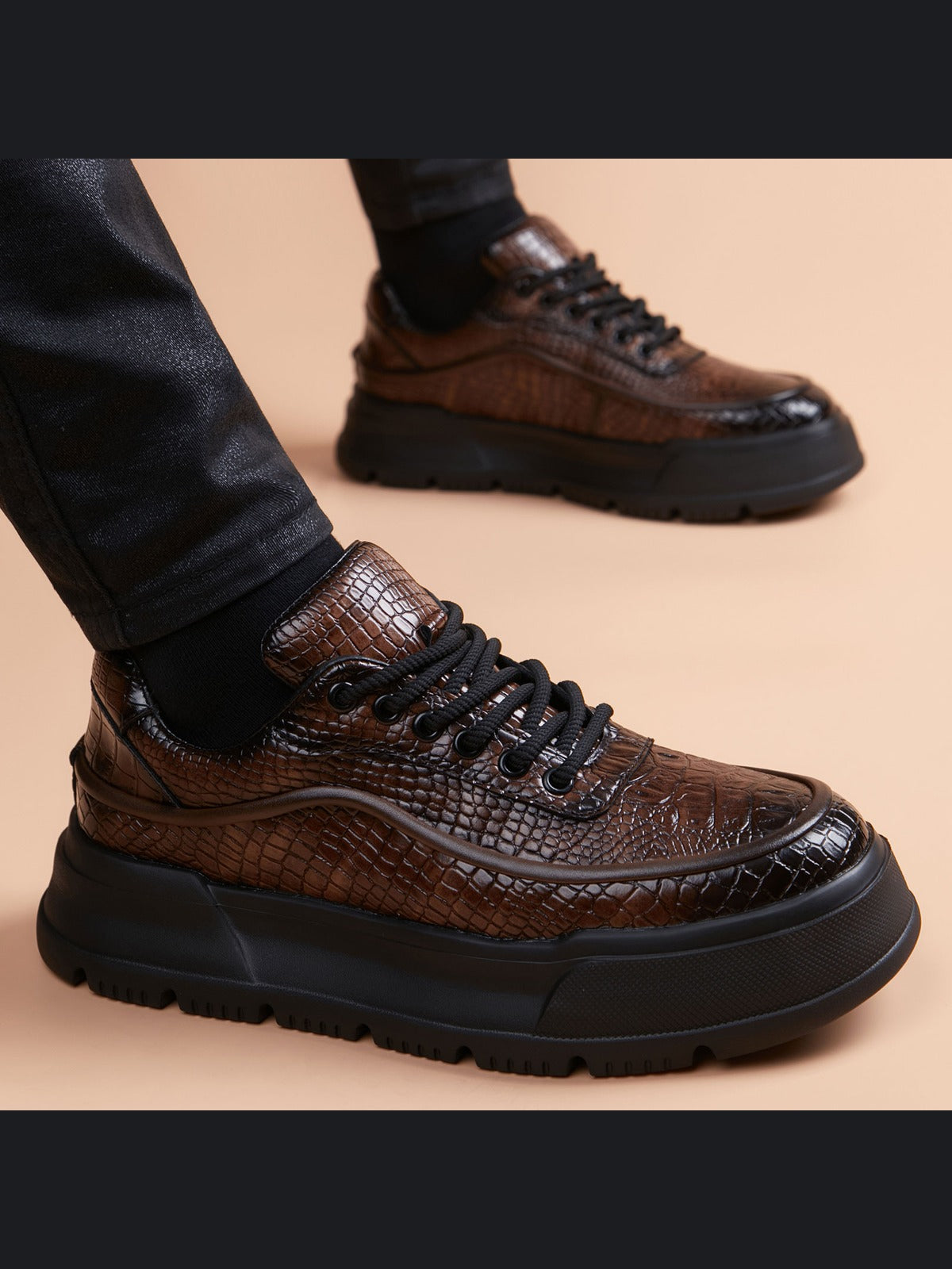 Brown handcrafted genuine leather shoes - color image