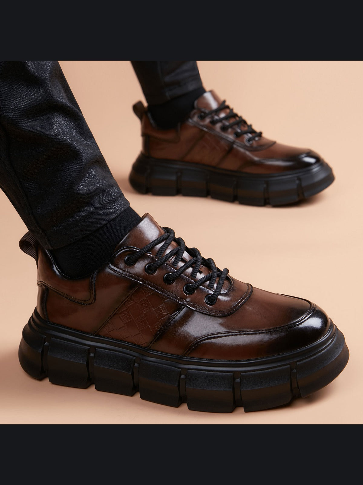 Brown handcrafted genuine leather shoes - color image
