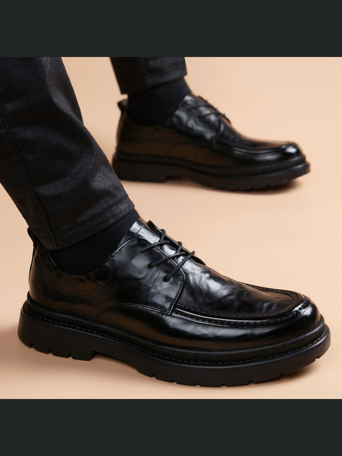 Black handcrafted genuine leather shoes - color image