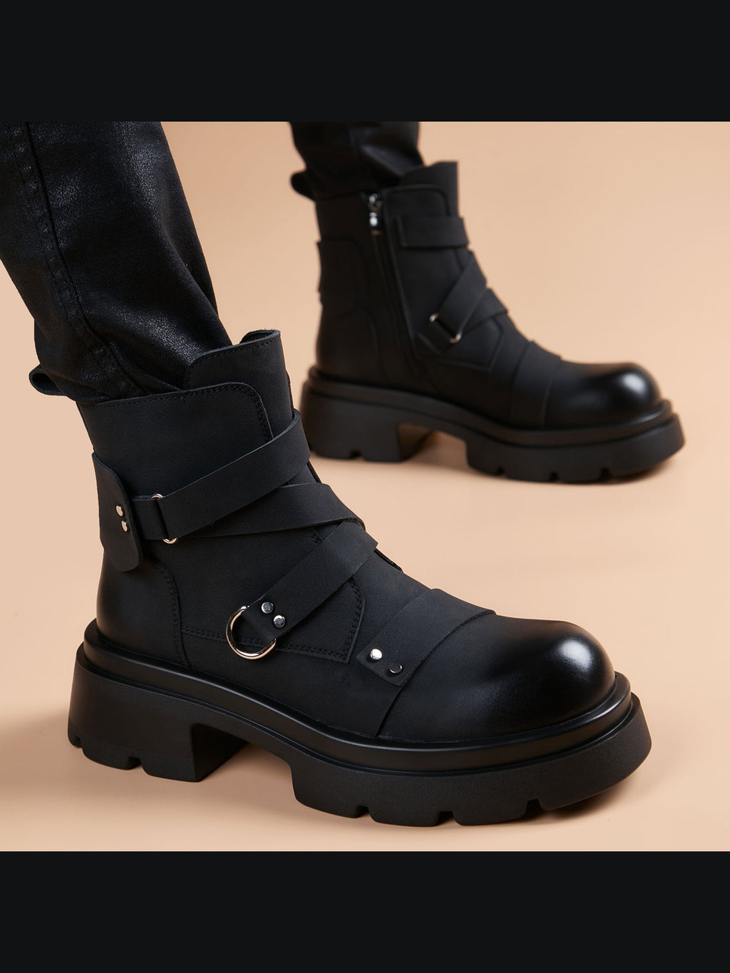 Black handcrafted genuine leather shoes - color swatch
