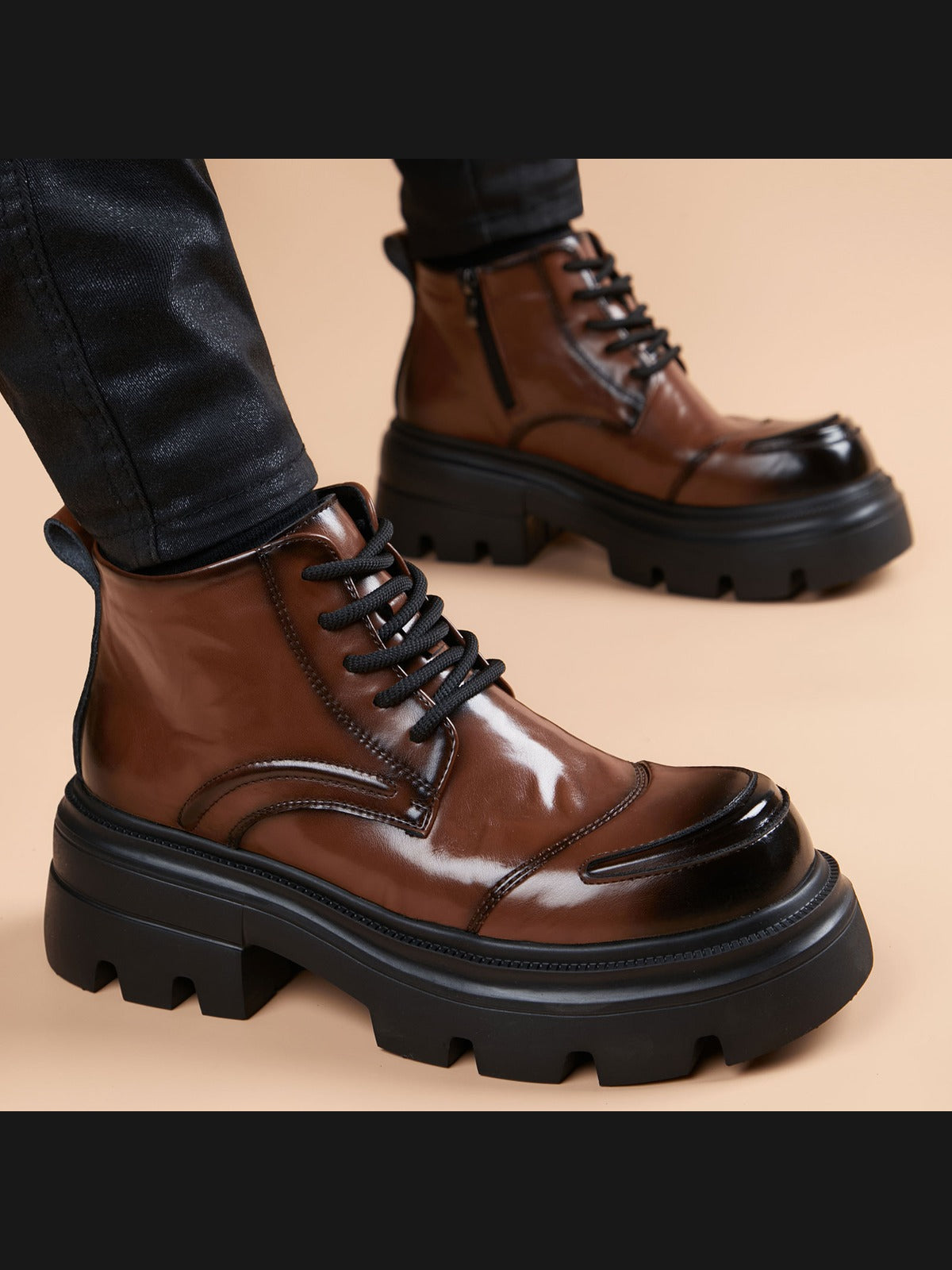 Brown handcrafted genuine leather shoes - color image
