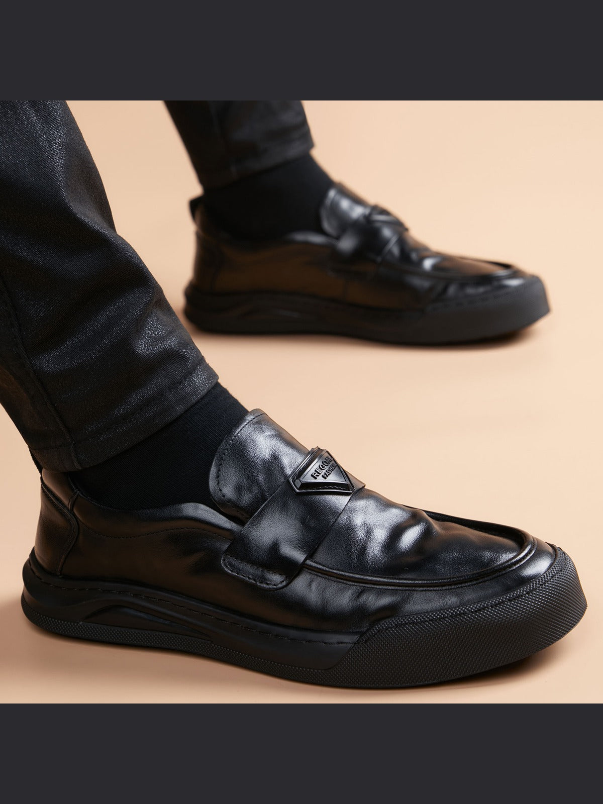 Black handcrafted genuine leather shoes - color image