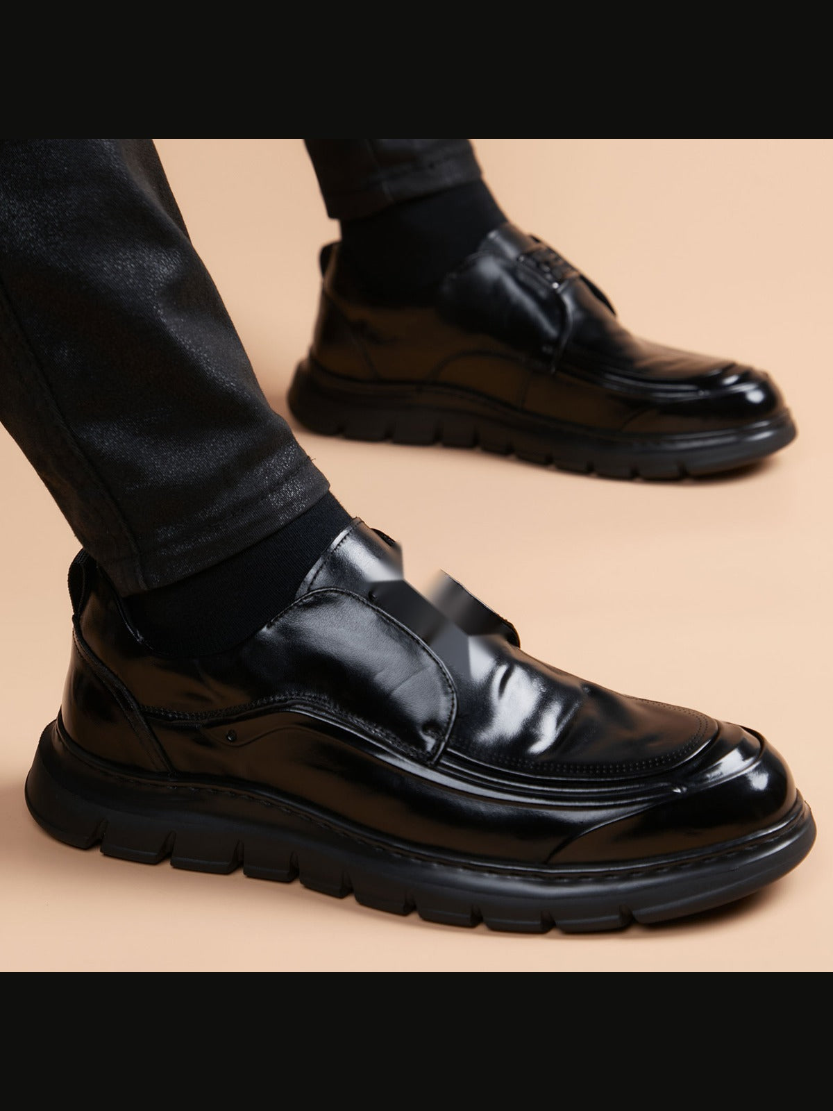 Black handcrafted genuine leather shoes - color image